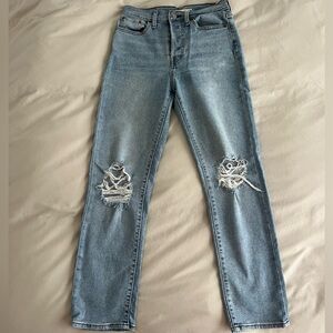 Levi's Women’s Straight Wedgie Blue Denim Distressed Jeans - 27